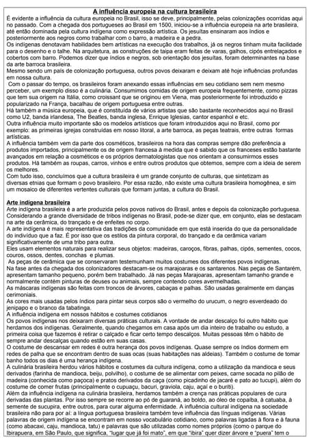 Atividades arte e cultura brasileira