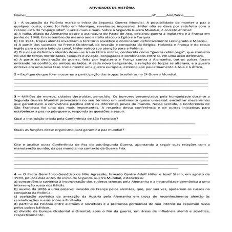 Atividades Segunda Guerra Mundial | PDF