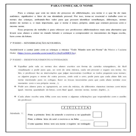 Sequência didática para trabalhar com nome e sobrenome das crianças | DOCX