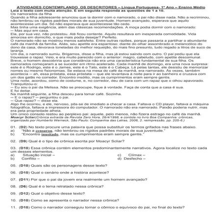 Atividades contemplando  os descritores