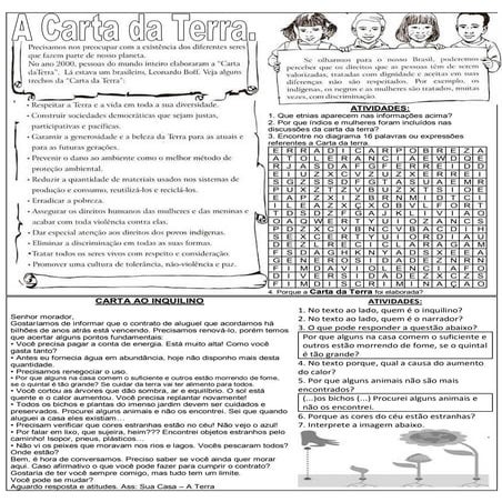 Atividades de ensino religioso a carta da terra