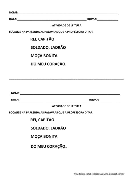 Atividades  de leitura  1º e 2º anos