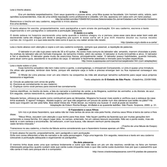 Atividades de português   ortografia, paragrafação