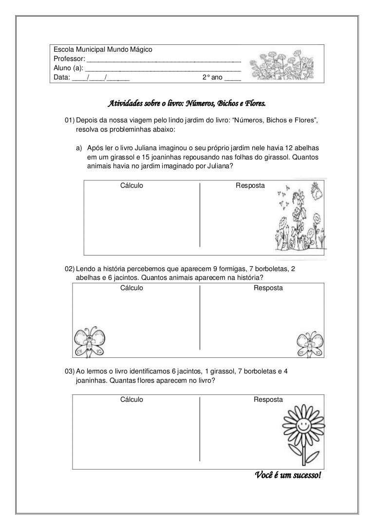 Atividade de matematica sobre o livro: Números, Bichos e