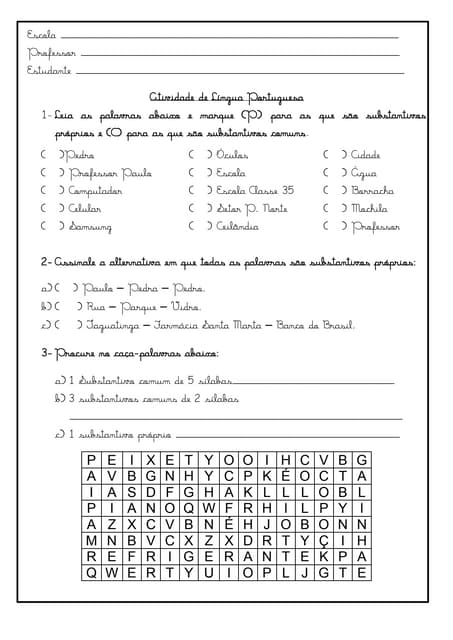 Atividade susbstantivos próprios e comuns