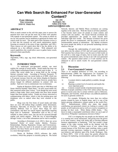 Can Web Search Be Enhanced For User-Generated