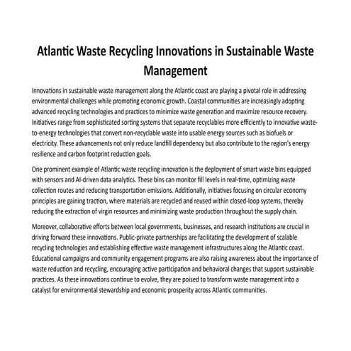 Atlantic Waste Recycling Innovations in Sustainable Waste Management