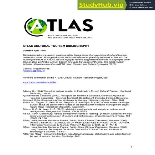 ATLAS CULTURAL TOURISM BIBLIOGRAPHY