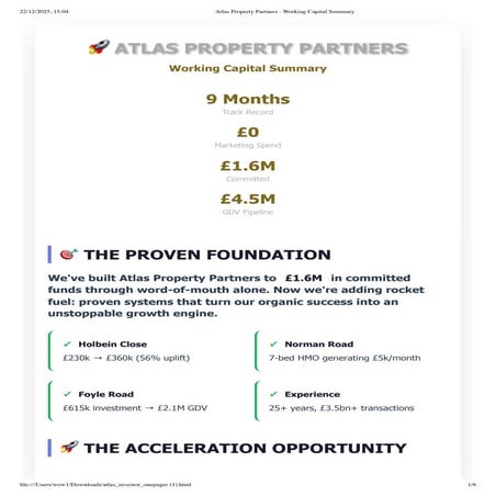 Atlas Property Partners - Working Capital Summary | PDF