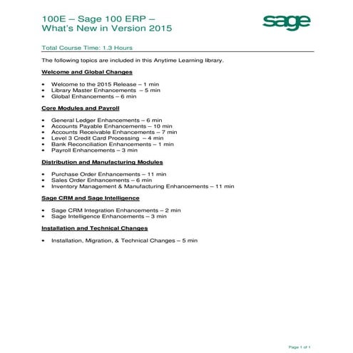Sage 100 ERP 2015 What's New Agenda