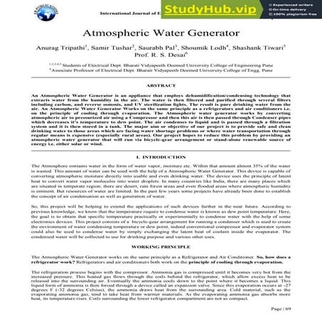 Atmospheric Water Generator | PDF
