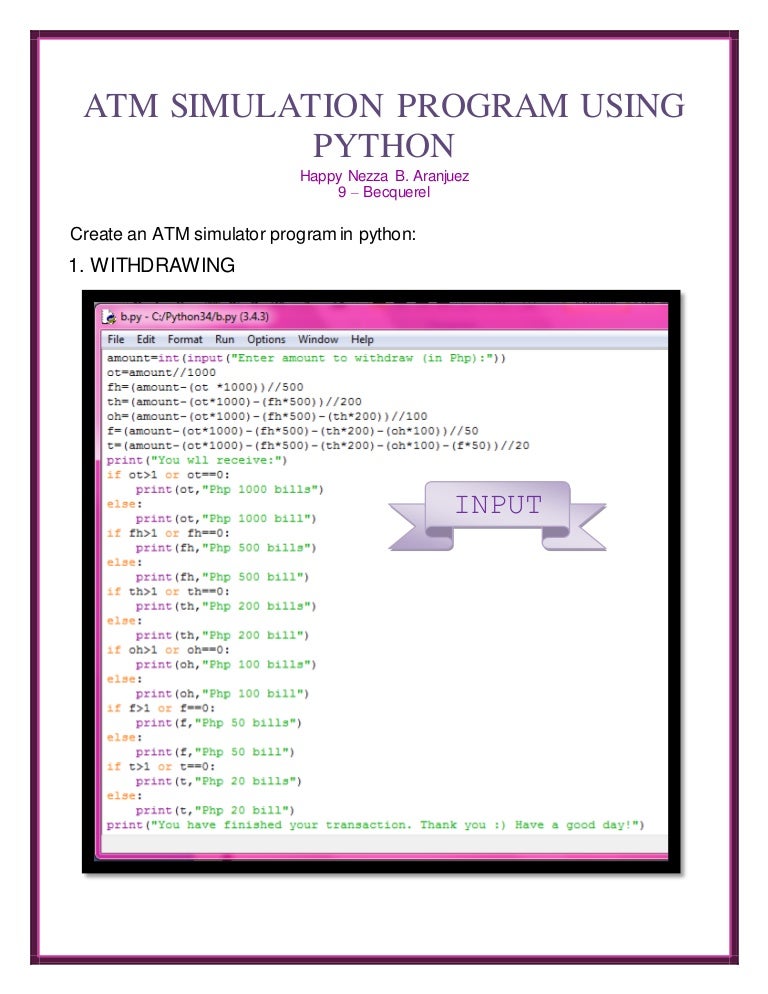 Atm simulation program using python