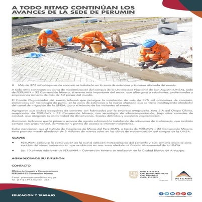 A todo ritmo continúan los avances en la sede de PERUMIN