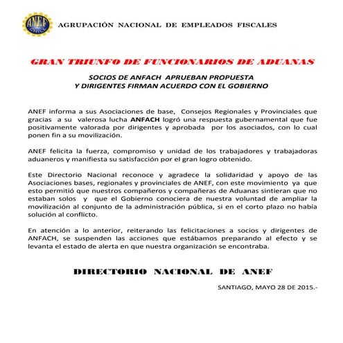 A todos gran triunfo de funcionarios  de aduanas