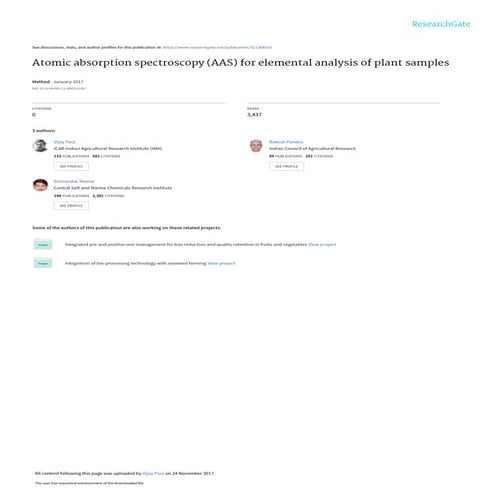 Atomicabsorptionspectroscopy aa sforelementalanalysisofplantsamples
