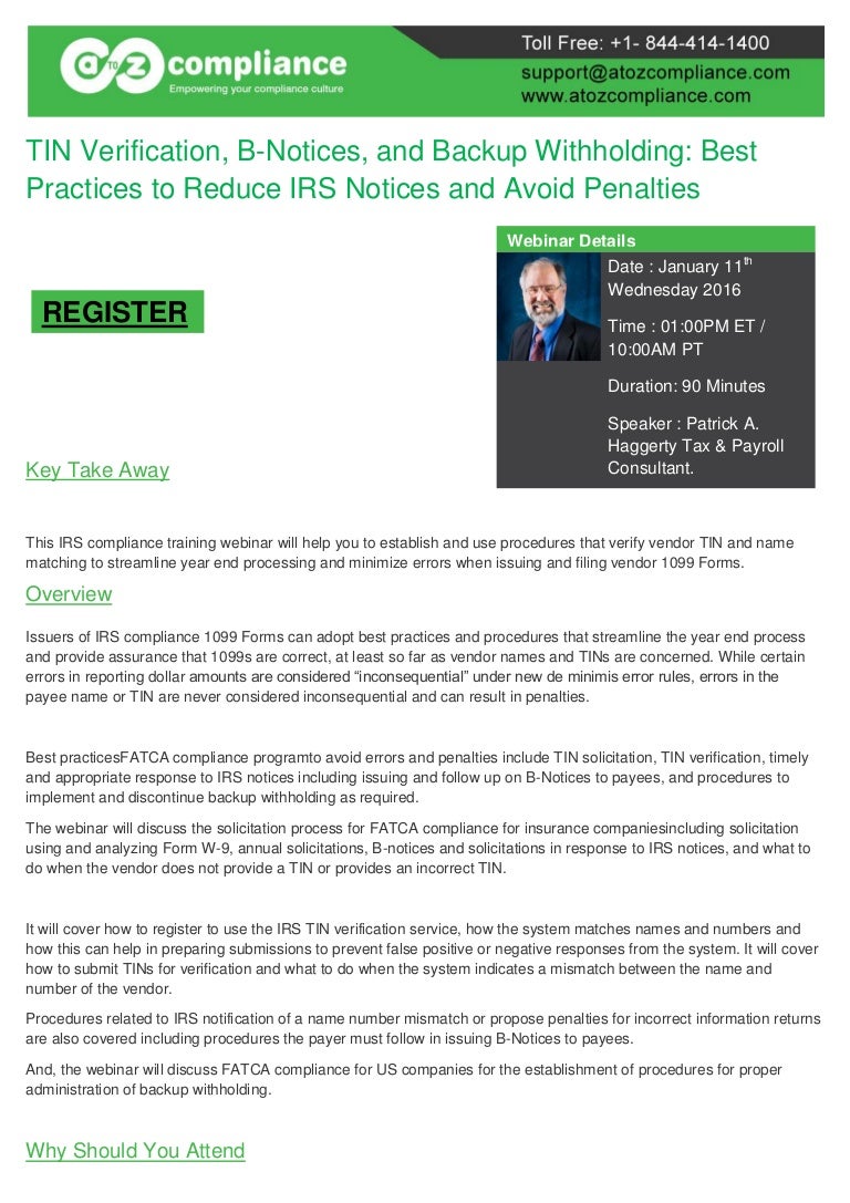 TIN Verification, BNotices, and Backup Withholding Best Practices t…