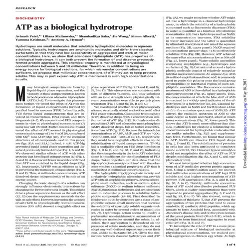 Atp as a biological hydrotrope