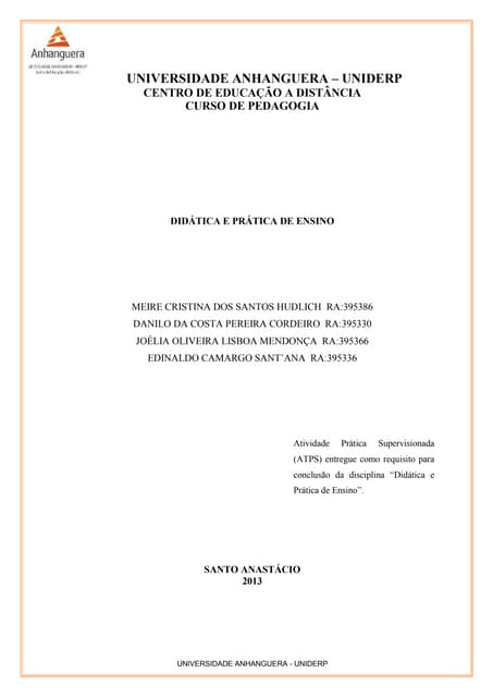 Atps didática e prática de ensino