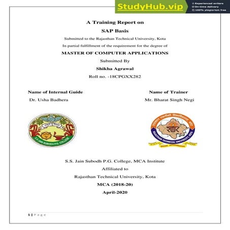 A Training Report On SAP Basis