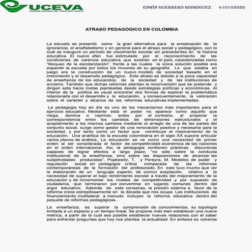 Atraso pedagogico en colombia