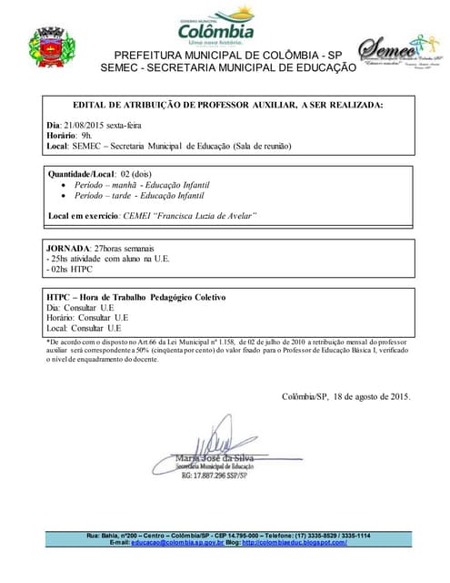 Atribuição professor auxiliar