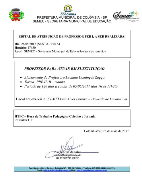 Atribuição professor peb i