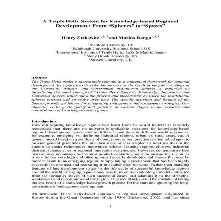 A triple helix system for knowledge based regional development | PDF