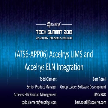 (ATS6-APP06) Accelrys LIMS and Accelrys ELN integration    