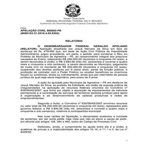 Decisão do TRF contra Josué Mendes