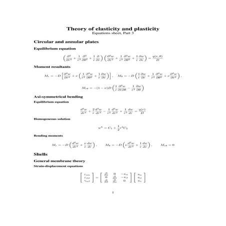 Theory of elasticity and plasticity (Equations sheet, Part 3) Att 9035