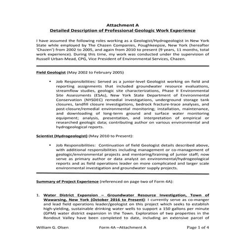 Professional Geologist Work Experience