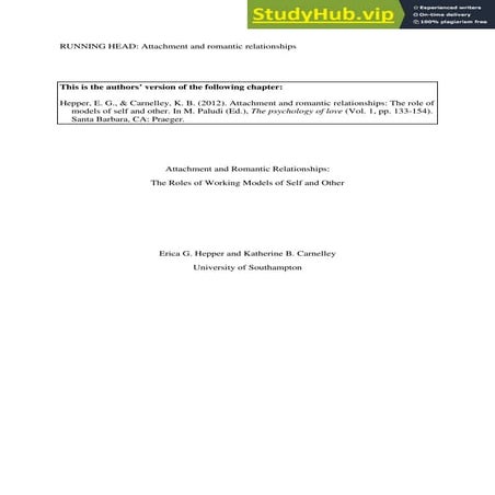 Attachment And Romantic Relationships The Role Of Working Models Of ...