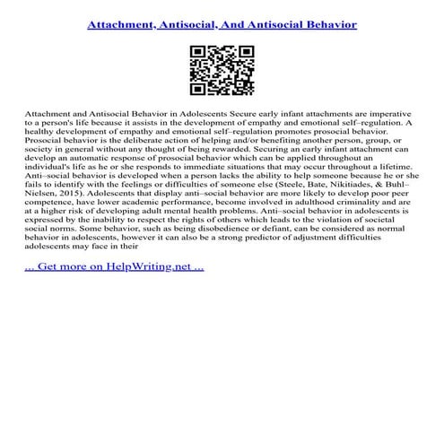 Attachment, Antisocial, And Antisocial Behavior