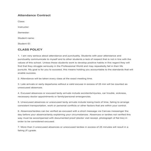 Attendance Contract PBSC Art Classes ....