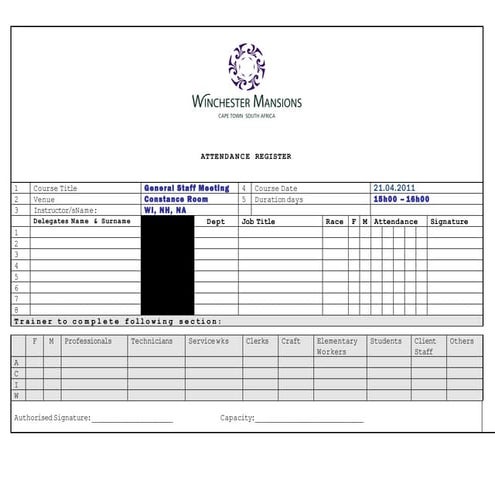 Attendance register