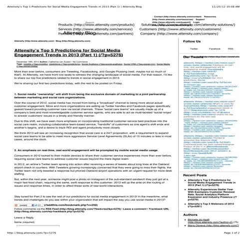 Attensity’s top 5 predictions for social media engagement trends in 2013 (par...
