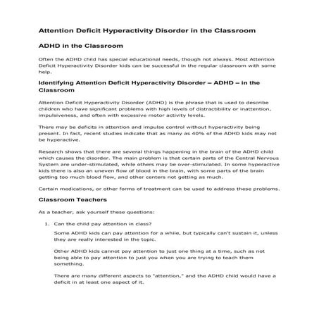 Attention deficit hyperactivity disorder in the classroom | DOCX