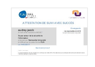 Attestation Mooc soyez acteur de la sécurité de l'information