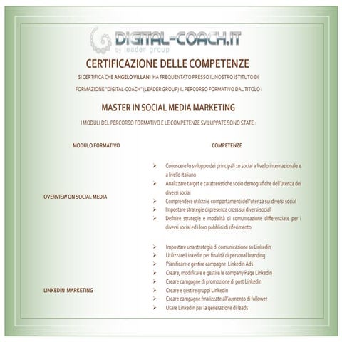 Attestato  delle competenze. Angelo Villani 