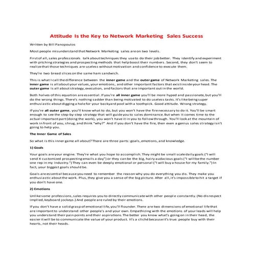 Attitude is the key to network marketing  sales success