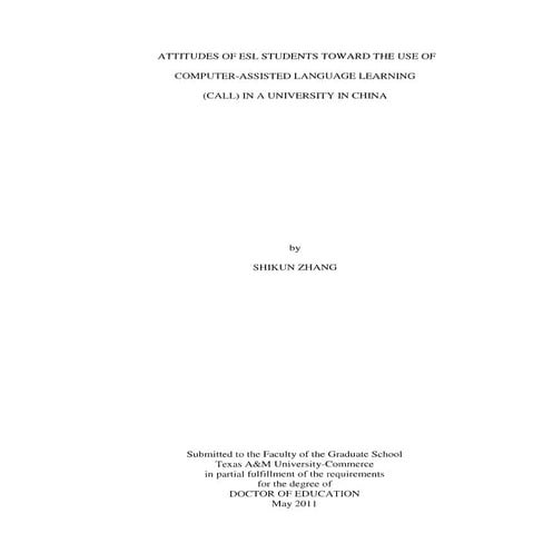 Attitude of esl chinese  students towards call