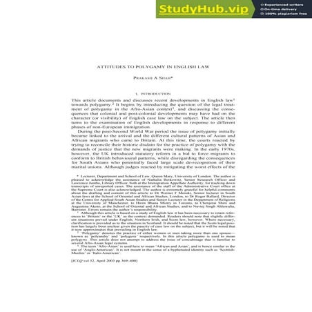 Attitudes To Polygamy In English Law
