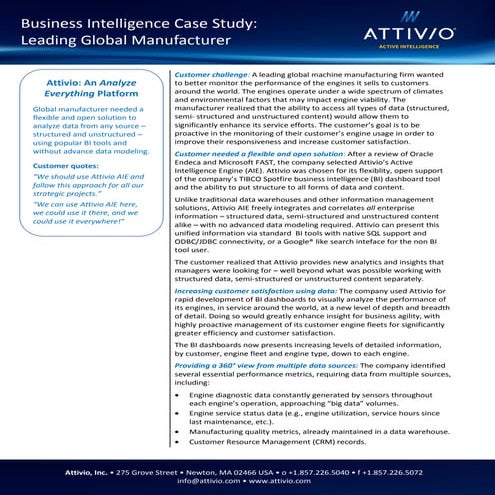 Attivio Customer Success Story - Agile BI Global Manufacturer Search & Discovery