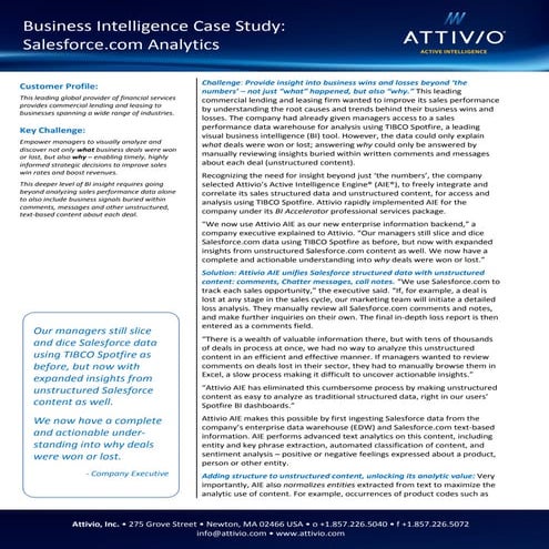 Attivio Customer Success Story - Financial Services Win Loss Analytics SFDC