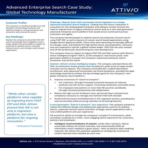 Attivio Customer Success Story - Global Technology Company Search & Discovery