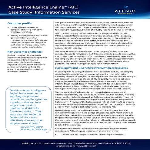 Attivio Customer Success Story - Information Services Search & Discovery