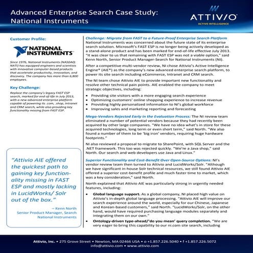 Attivio Customer Success Story - National Instruments Search & Discovery