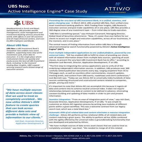 Attivio Customer Success Story - UBS Neo