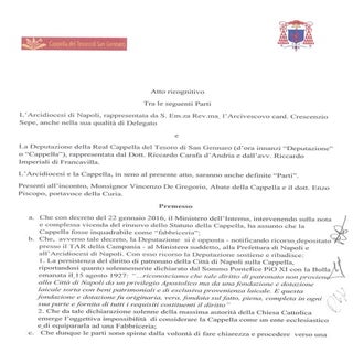 Atto ricognitivo Sepe Tesoro di San...