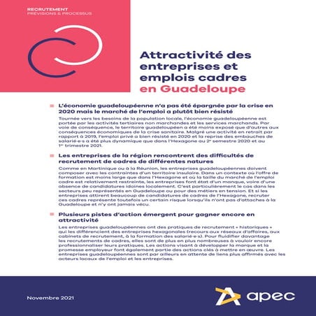 Etude Apec - Attractivité des entreprises et emplois cadres en Guadeloupe, no...